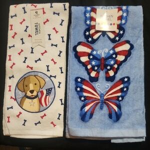 White and Blue Kitchen Linens with Patriotic Accents